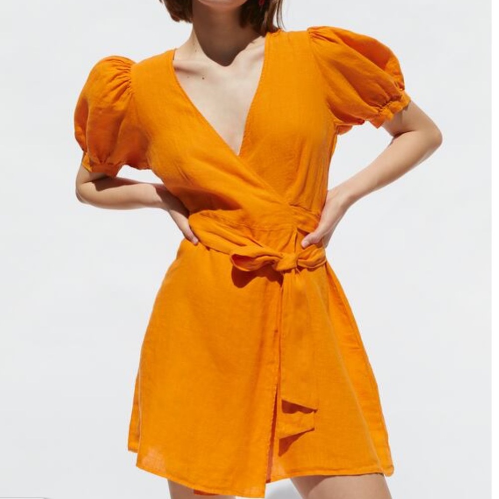 Zara Linen Wrap Dress 🍊